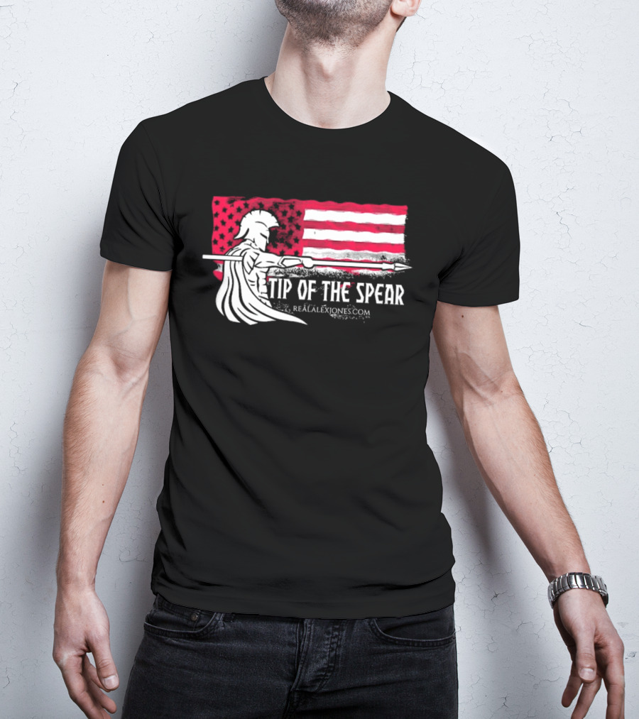 Tip Of The Spear Spartans American Flag RealAlexJones.com T-Shirt