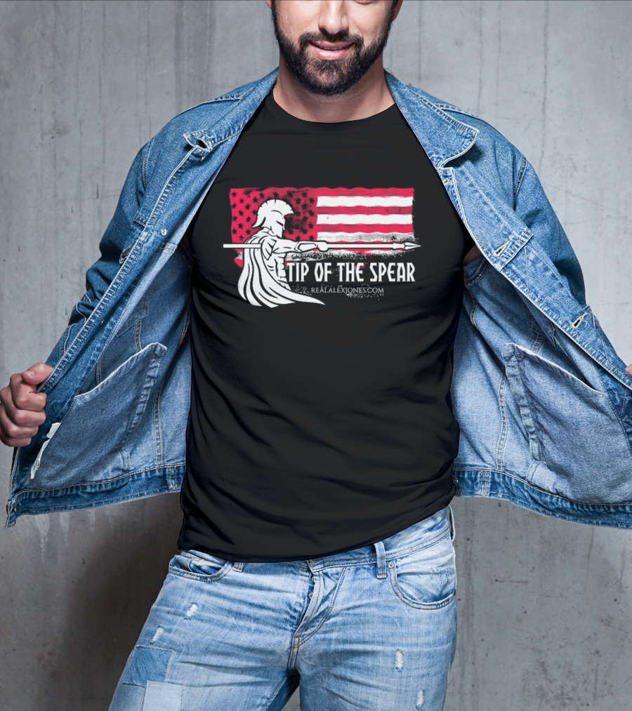 Tip Of The Spear Spartans American Flag RealAlexJones.com T-Shirt