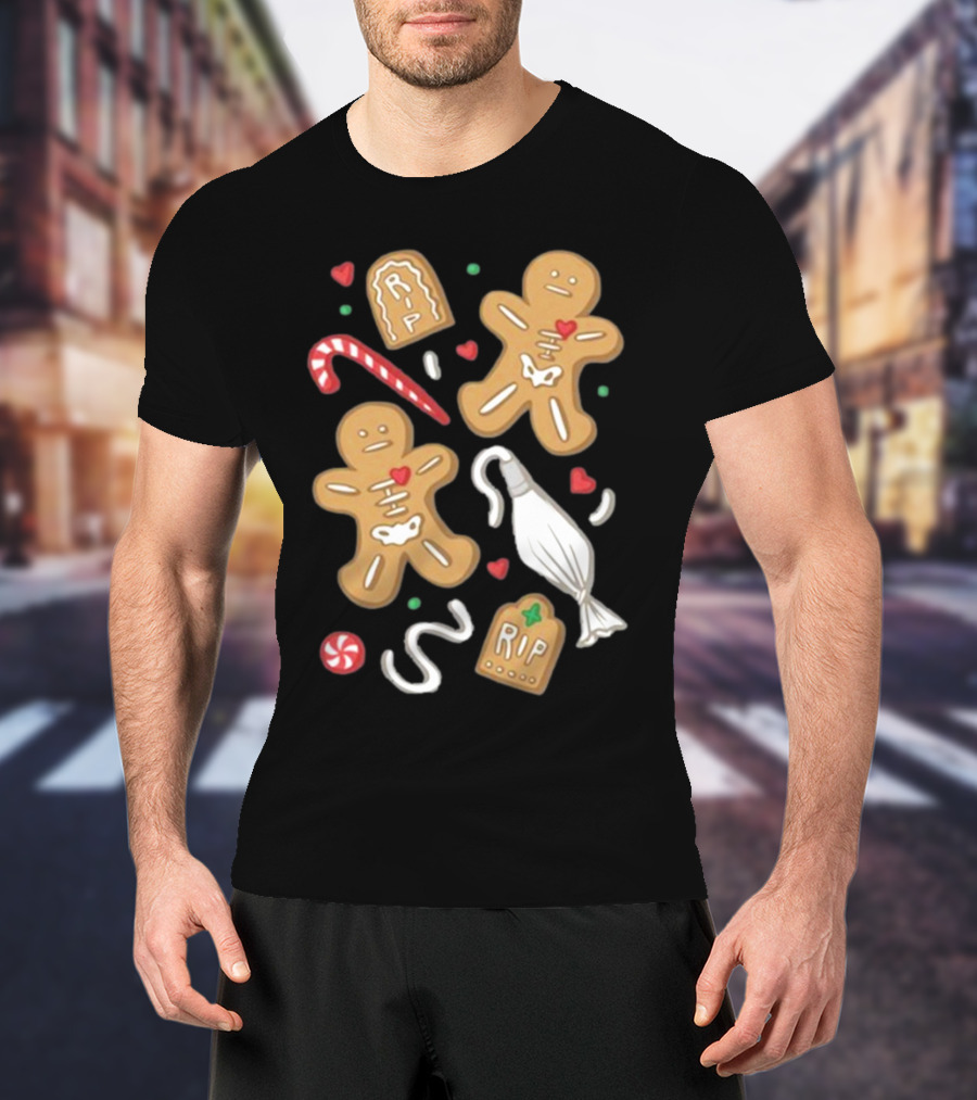 Totally Normal Gingerbread Skeletons RIP Cookies And Candy Cane T-Shirt