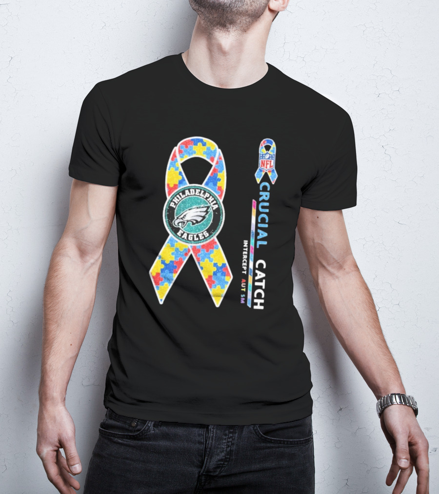 Philadelphia Eagles Autism Awareness Crucial Catch NFL Puzzle Ribbon T-Shirt