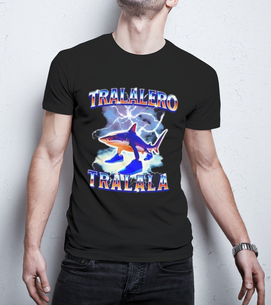 TRALALERO TRALALA Shark With Sneakers Lightning Background T-Shirt