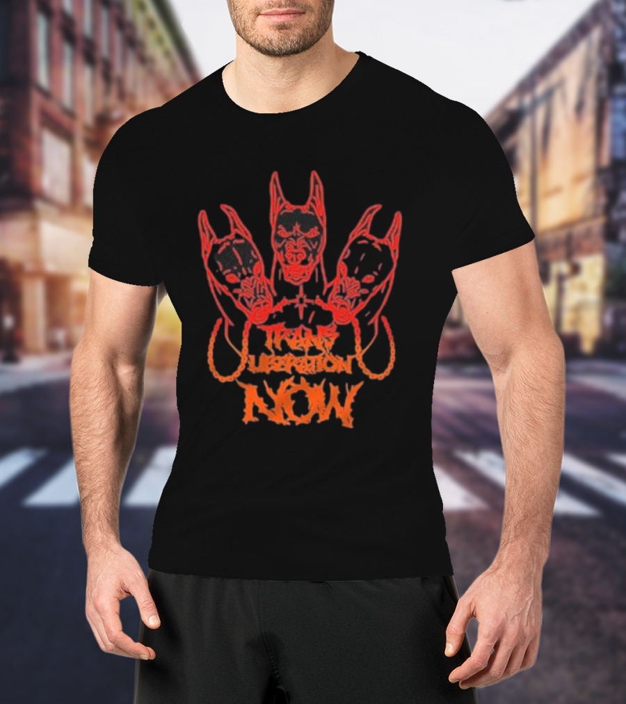 Trans Liberation Now Three Red Bull Dog Faces T-Shirt
