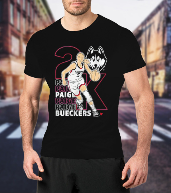 UConn Basketball Paige Bueckers 2K Athlete Silhouette And Husky Mascot T-Shirt