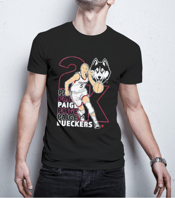 UConn Basketball Paige Bueckers 2K Athlete Silhouette And Husky Mascot T-Shirt