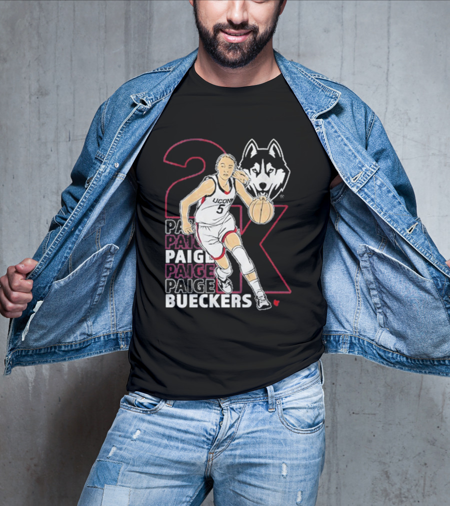 UConn Basketball Paige Bueckers 2K Athlete Silhouette And Husky Mascot T-Shirt