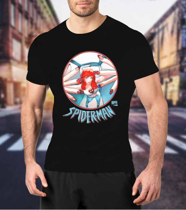 Marvel Comics Spider-Man Cover Girl In Red Hair With Spider Nails T-Shirt
