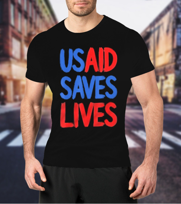 USAID Saves Lives Red And Blue Text T-Shirt