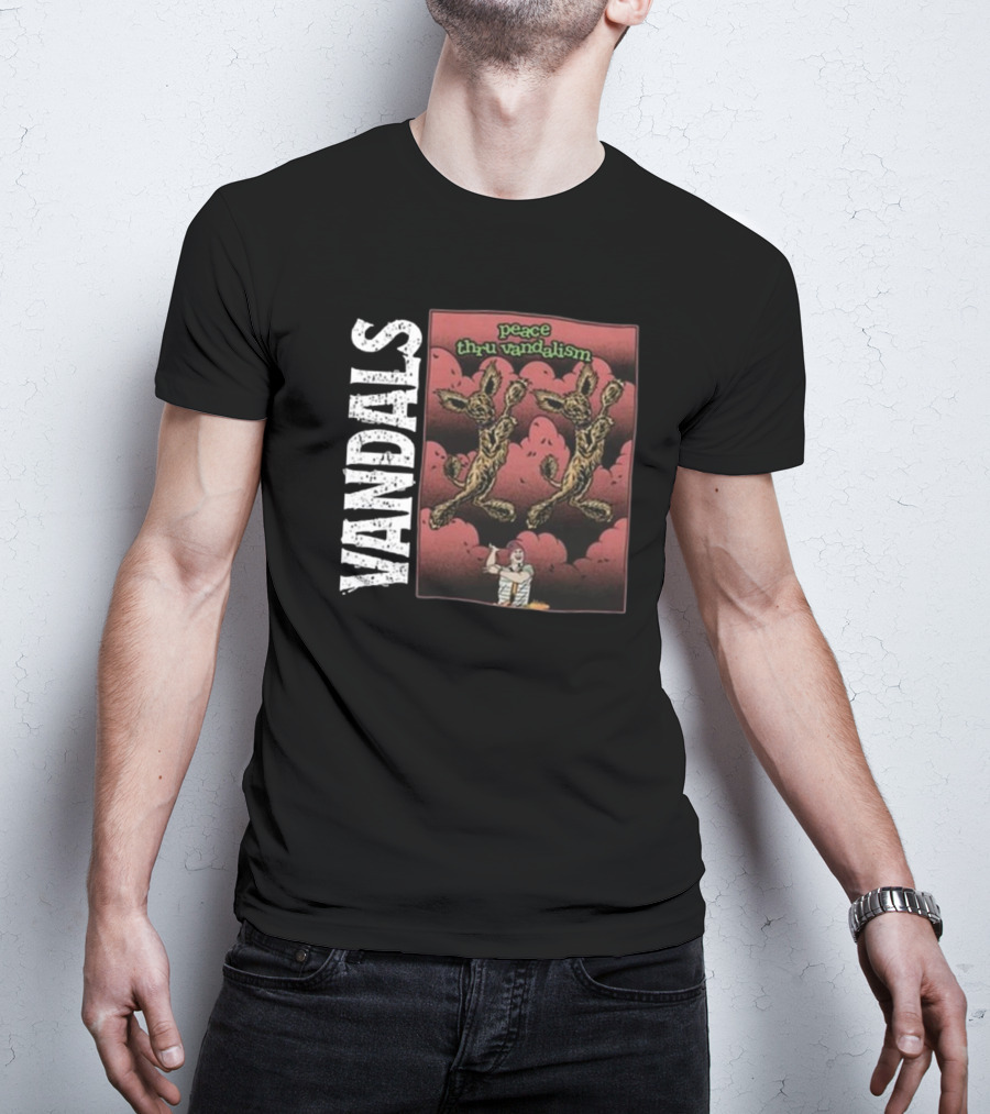 Vandals Peace Thru Vandalism NOFX Dual Skeletons Retro Comic Style T-Shirt