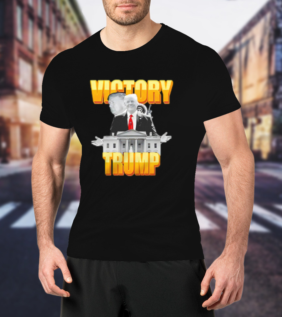 Victory Trump White House President With Red Tie And Gray Background T-Shirt