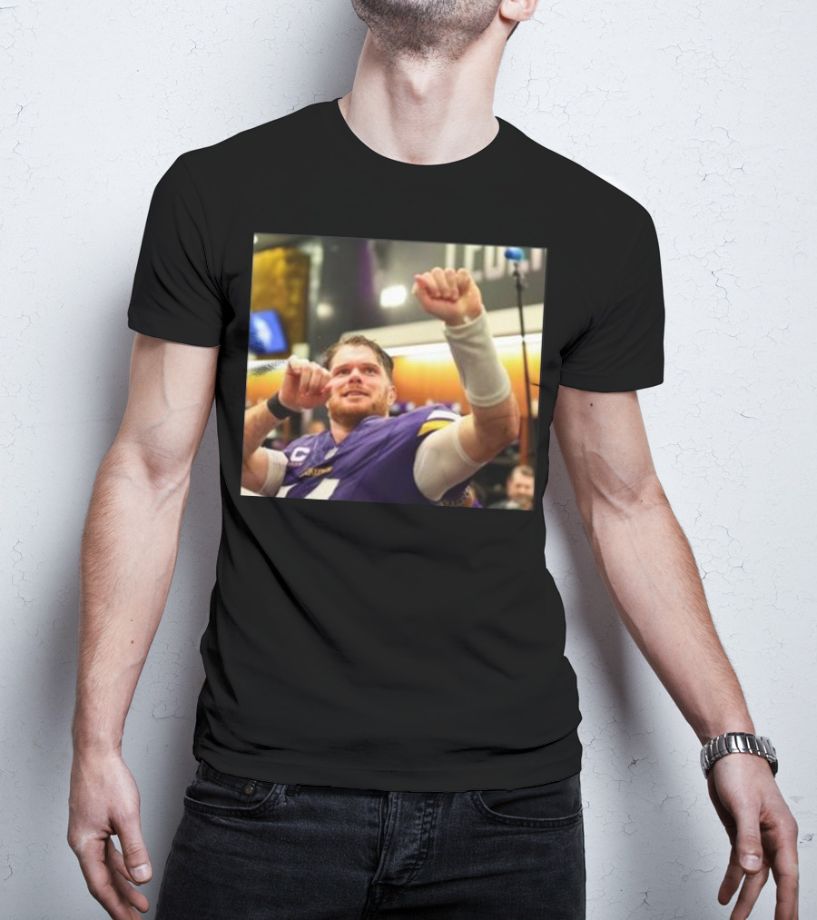 Vikings Locker Room Celebration With Sam Darnold In Jersey T-Shirt