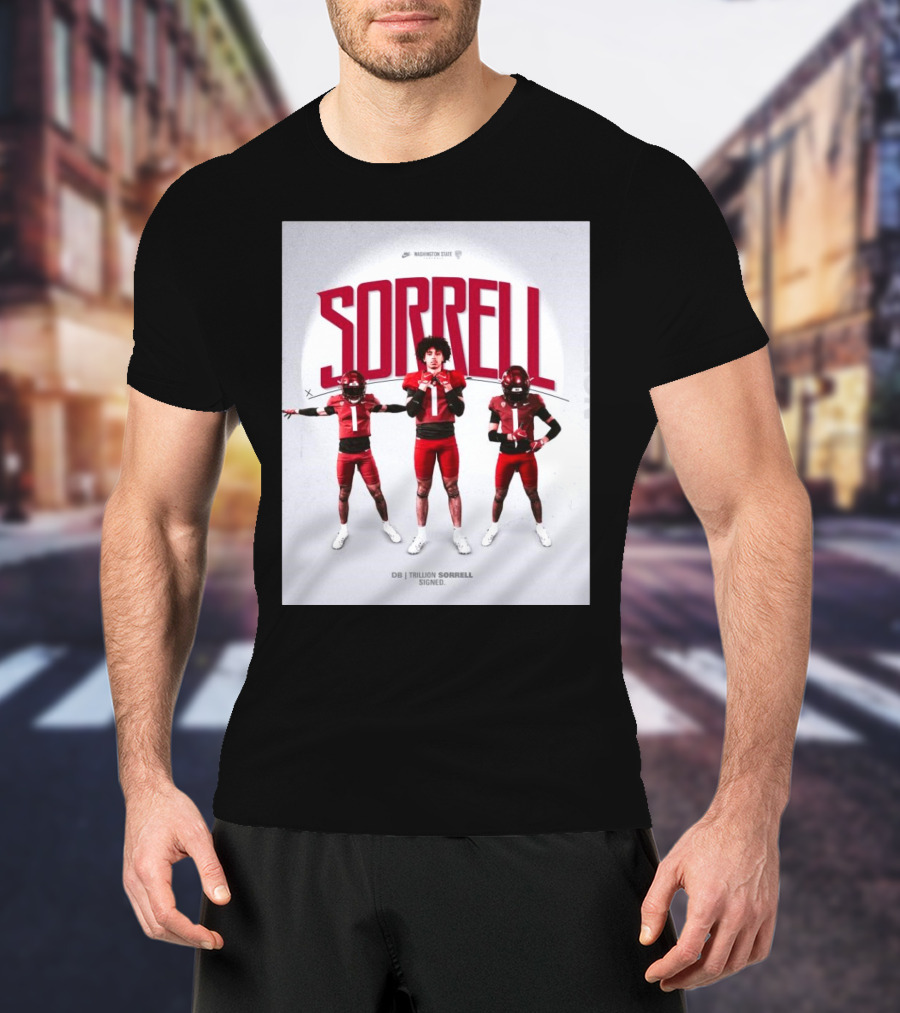 Washington State Cougars Sorrell DB Trillion Signed Football Palouse T-Shirt