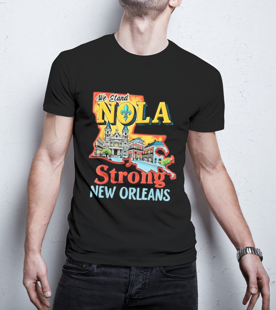 We Stand NOLA Strong New Orleans Fleur-de-lis Map Iconique T-Shirt