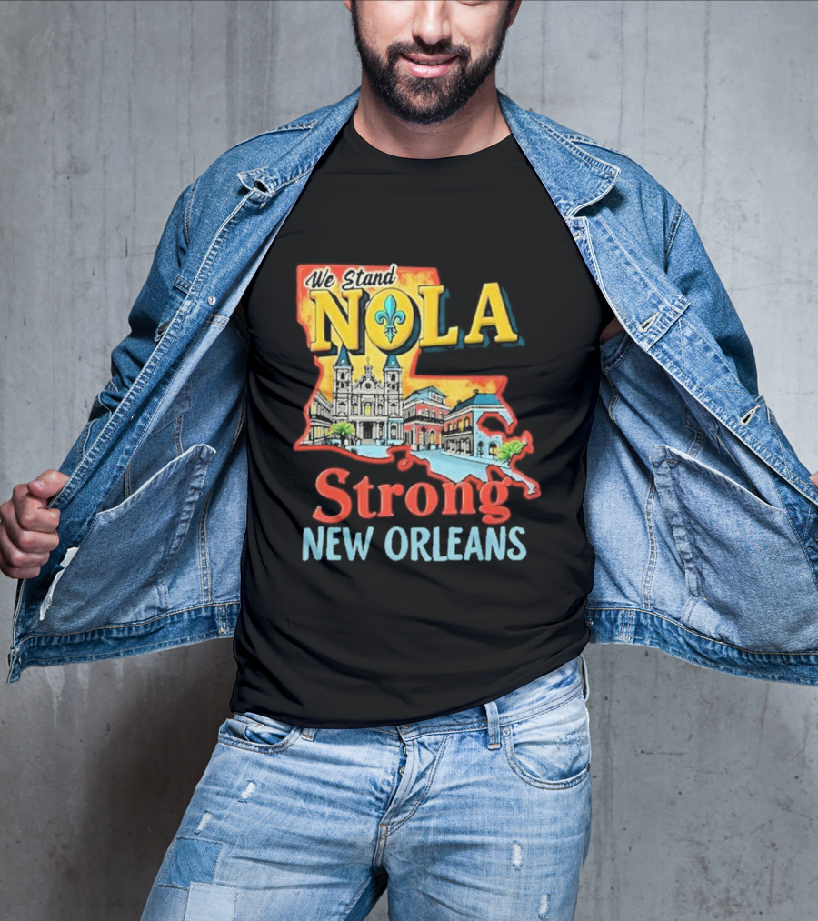 We Stand NOLA Strong New Orleans Fleur-de-lis Map Iconique T-Shirt