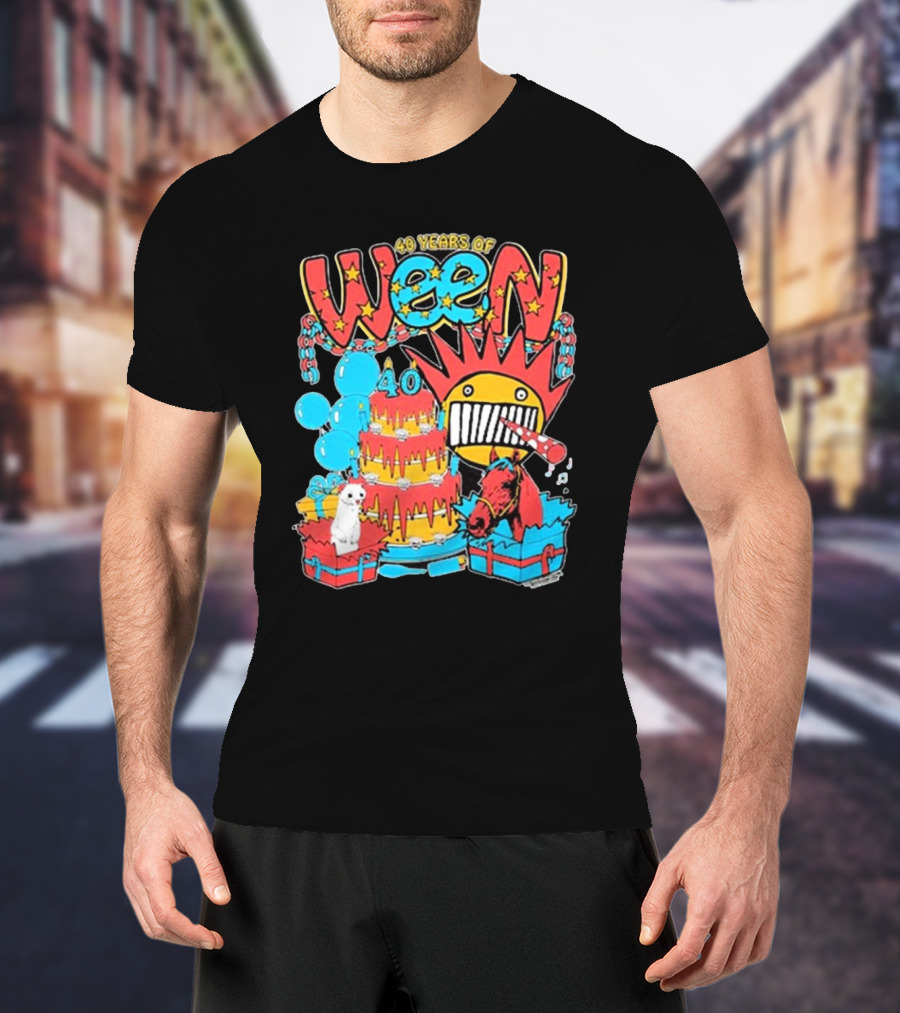 Ween 40 Years Of Celebration With Balloons And Colorful Cake T-Shirt