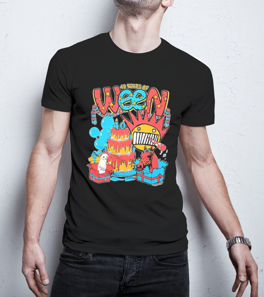 Ween 40 Years Of Celebration With Balloons And Colorful Cake T-Shirt