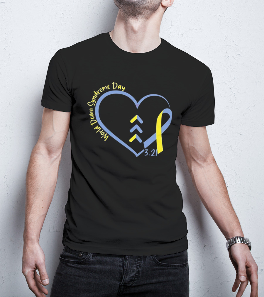 World Down Syndrome Day 3.21 Heart Ribbon Awareness T-Shirt