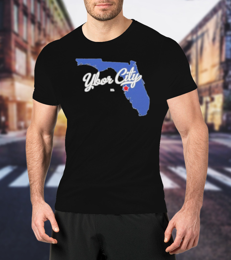 Ybor City Florida Map With Red Star Tampa Fl T-Shirt