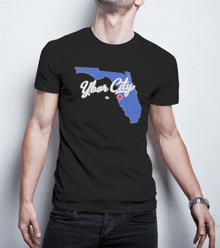 Ybor City Florida Map With Red Star Tampa Fl T-Shirt