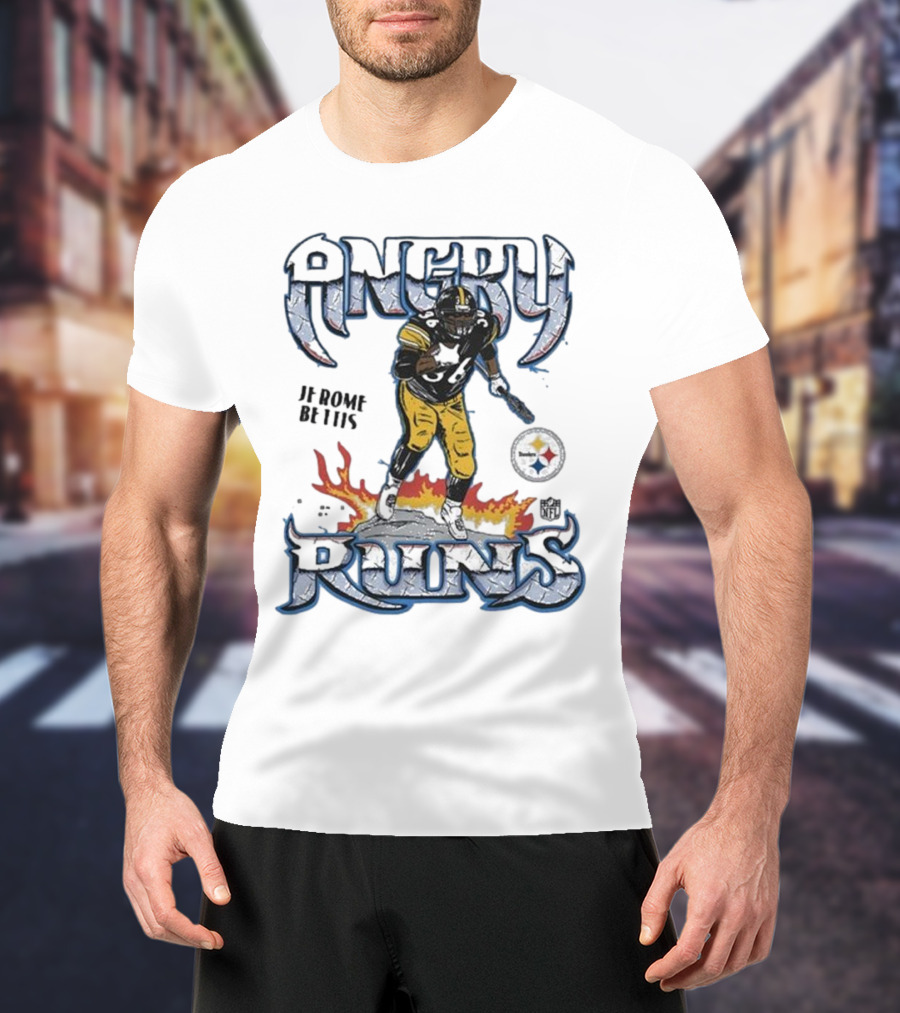 Angry Runs Pittsburgh Steelers Jerome Bettis NFL Fire Burst T-Shirt