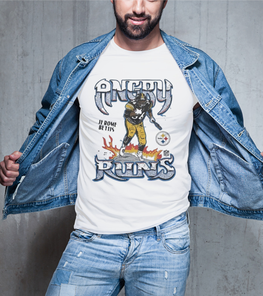 Angry Runs Pittsburgh Steelers Jerome Bettis NFL Fire Burst T-Shirt