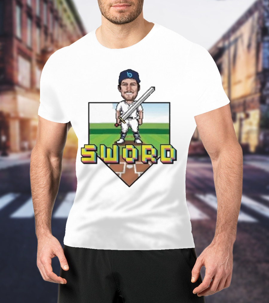 Pixelated Baseball Player Sword Bauer Outage T-Shirt