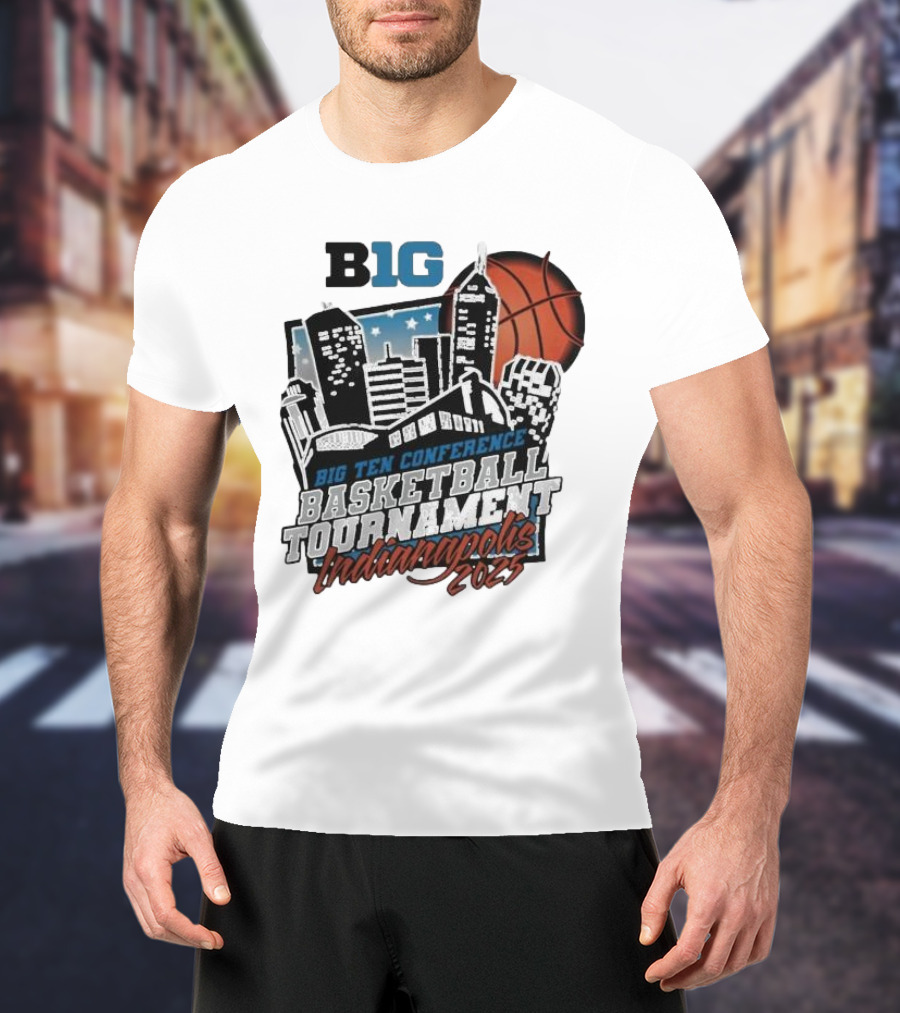 Big Ten Conference Basketball Tournament Indianapolis 2025 City Skyline Basketball Urban Scene T-Shirt