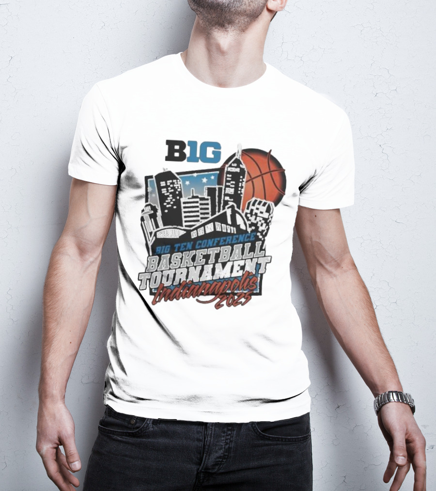Big Ten Conference Basketball Tournament Indianapolis 2025 City Skyline Basketball Urban Scene T-Shirt