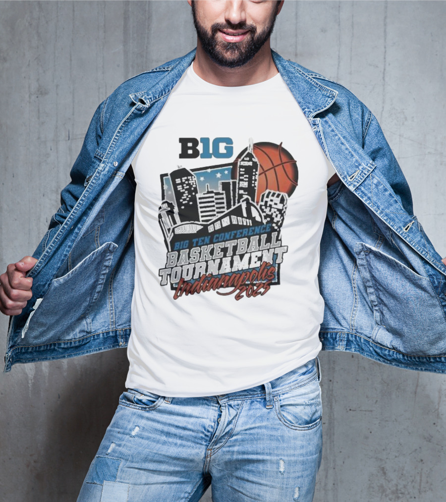 Big Ten Conference Basketball Tournament Indianapolis 2025 City Skyline Basketball Urban Scene T-Shirt