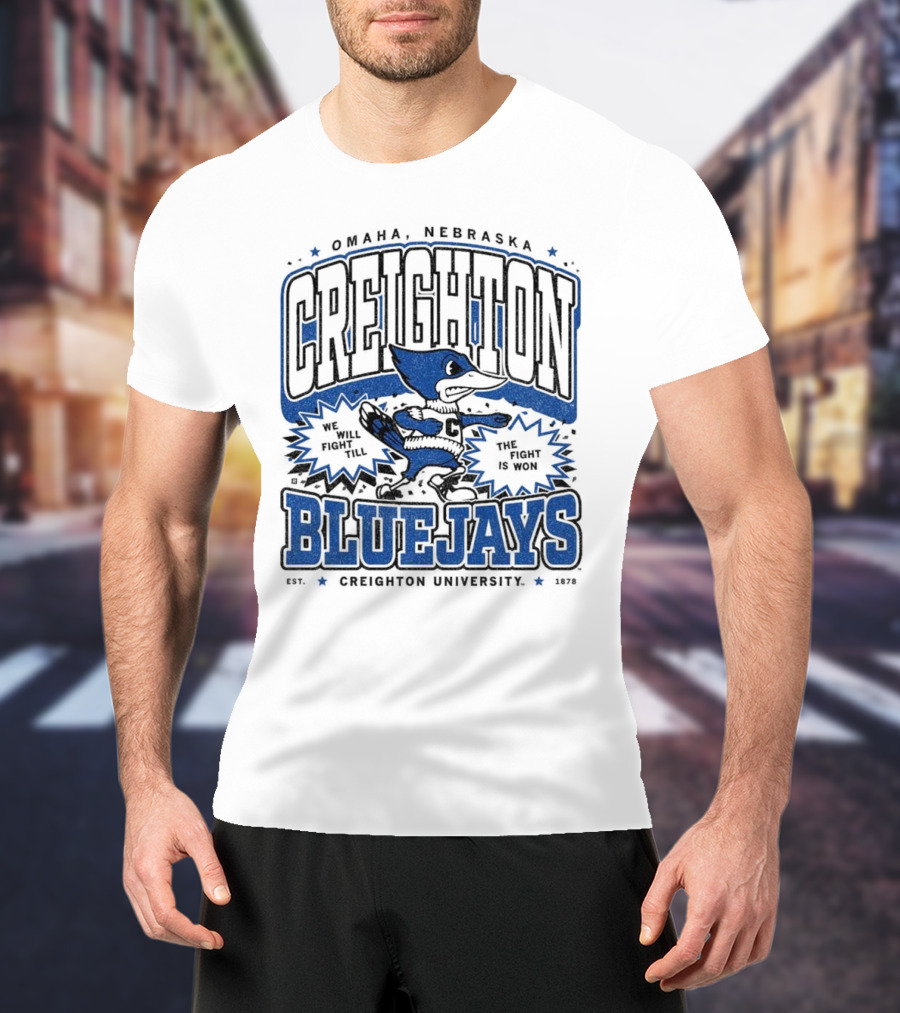 Creighton Bluejays Collegiate Mascot Running Blue Outline Retro Style T-Shirt