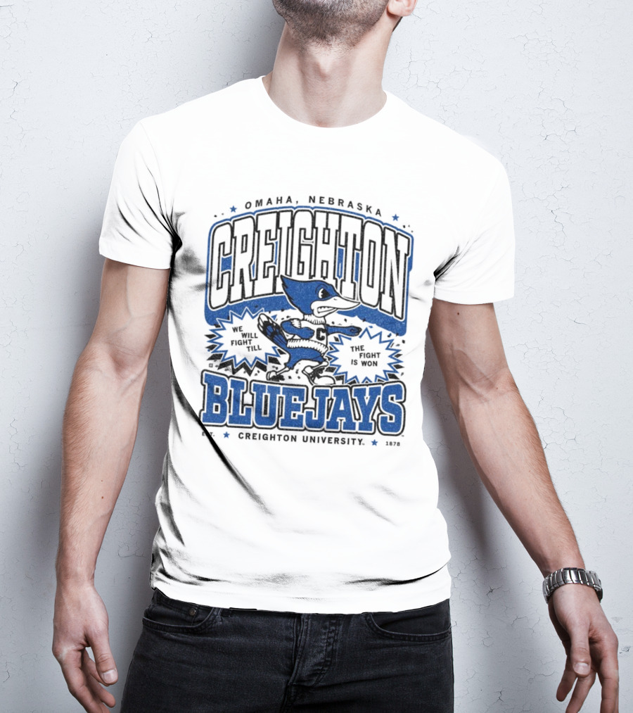 Creighton Bluejays Collegiate Mascot Running Blue Outline Retro Style T-Shirt