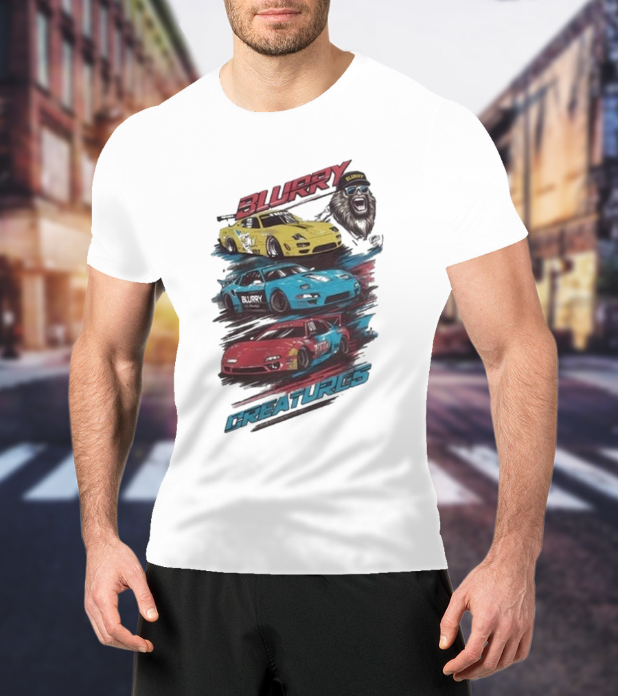 Blurry Creatures Talladega Blur Racing Cars Lion T-Shirt