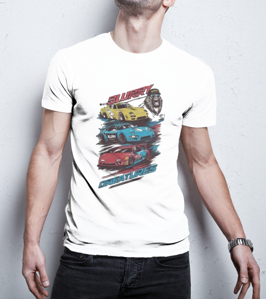 Blurry Creatures Talladega Blur Racing Cars Lion T-Shirt