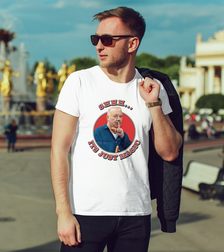 Bob Mortimer Shhh It's Just Magic Finger Gesture Silence Humor T-Shirt