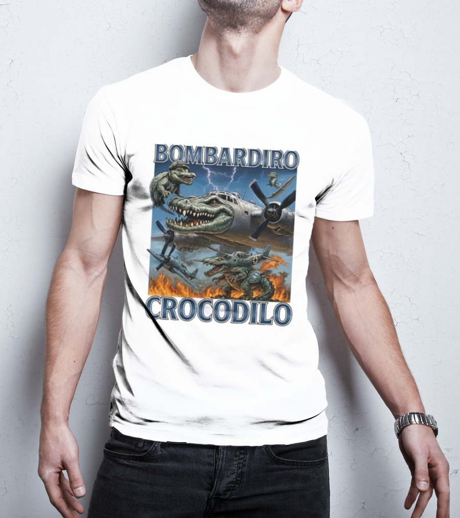 Bombardiro Crocodilo Italian Brainrot Meme Airplane Crocodile Battle T-Shirt