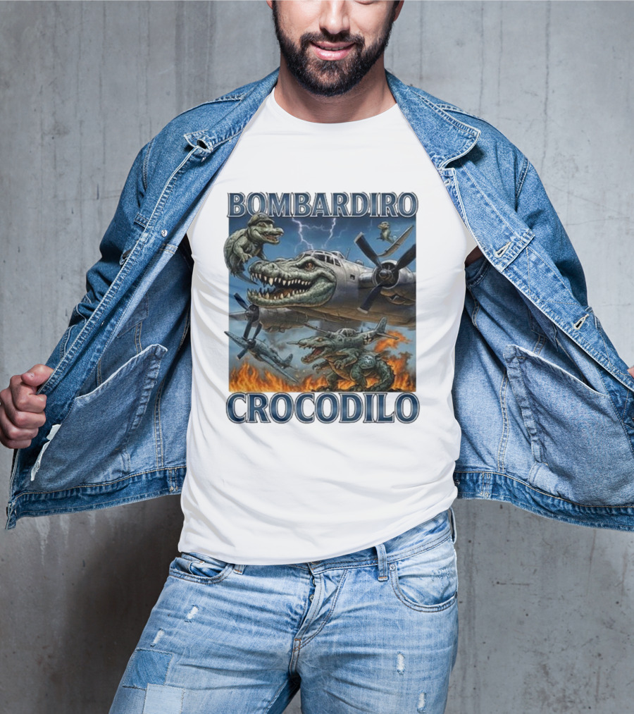 Bombardiro Crocodilo Italian Brainrot Meme Airplane Crocodile Battle T-Shirt