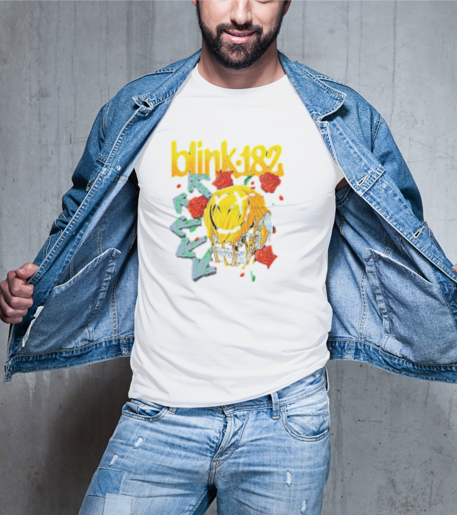 Blink 182 Skull Roses Dripping Yellow Paint T-Shirt