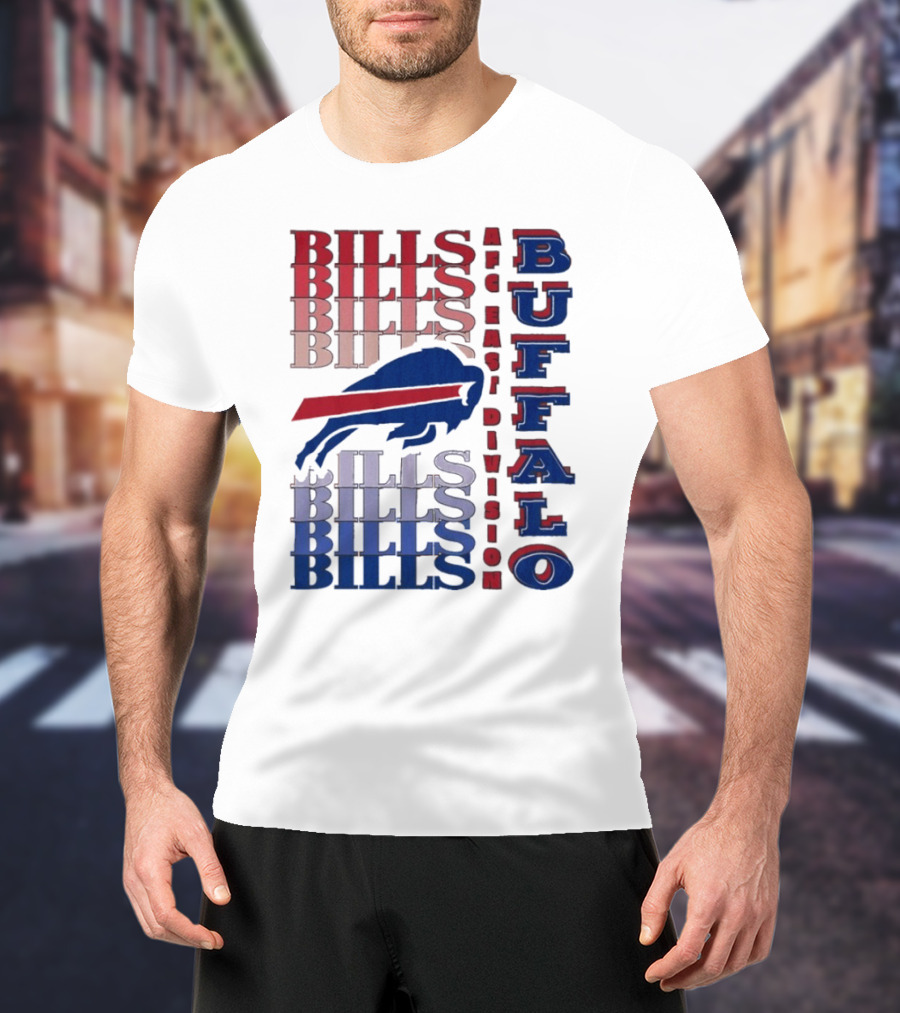 Buffalo Bills AFC East Division Bills Repeated Blue And Red Text T-Shirt