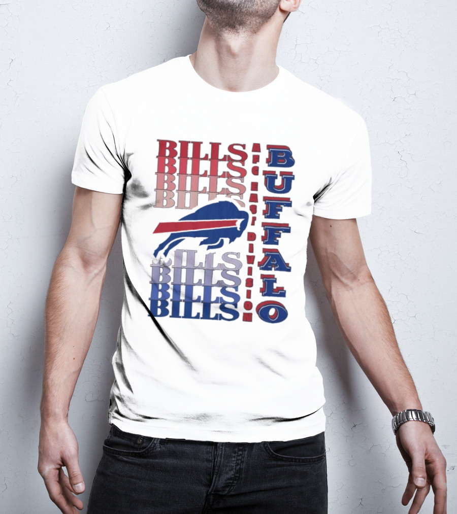 Buffalo Bills AFC East Division Bills Repeated Blue And Red Text T-Shirt