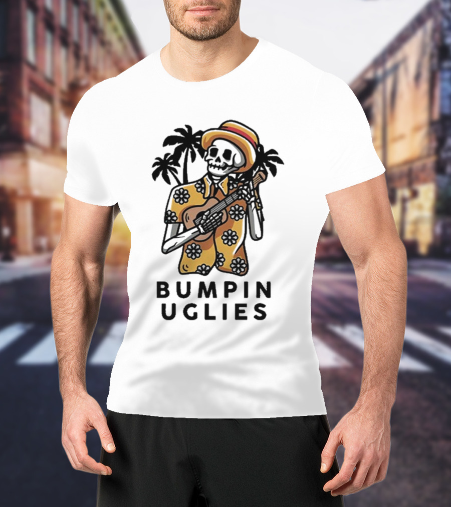 Bumpin Uglies Skeleton Playing Ukulele In Hawaiian T-Shirt