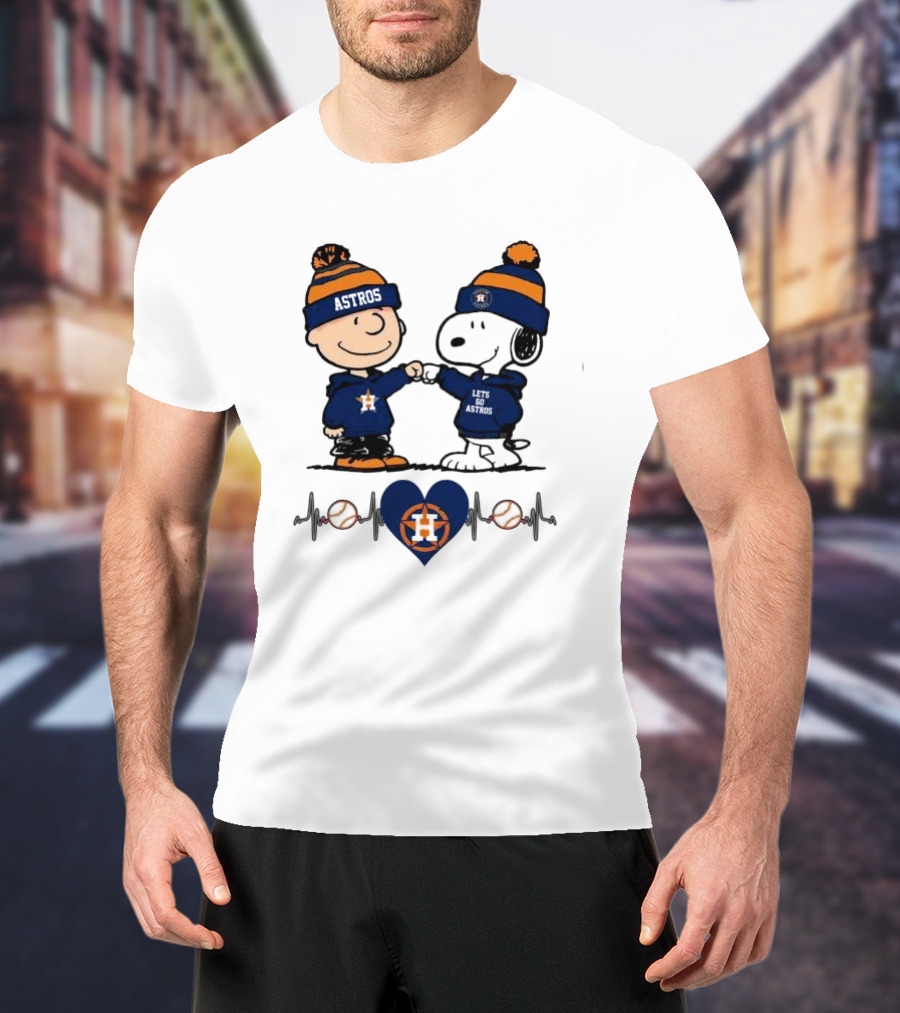 Charlie Brown Snoopy Astros Heartbeat Houston Peanuts Baseball T-Shirt