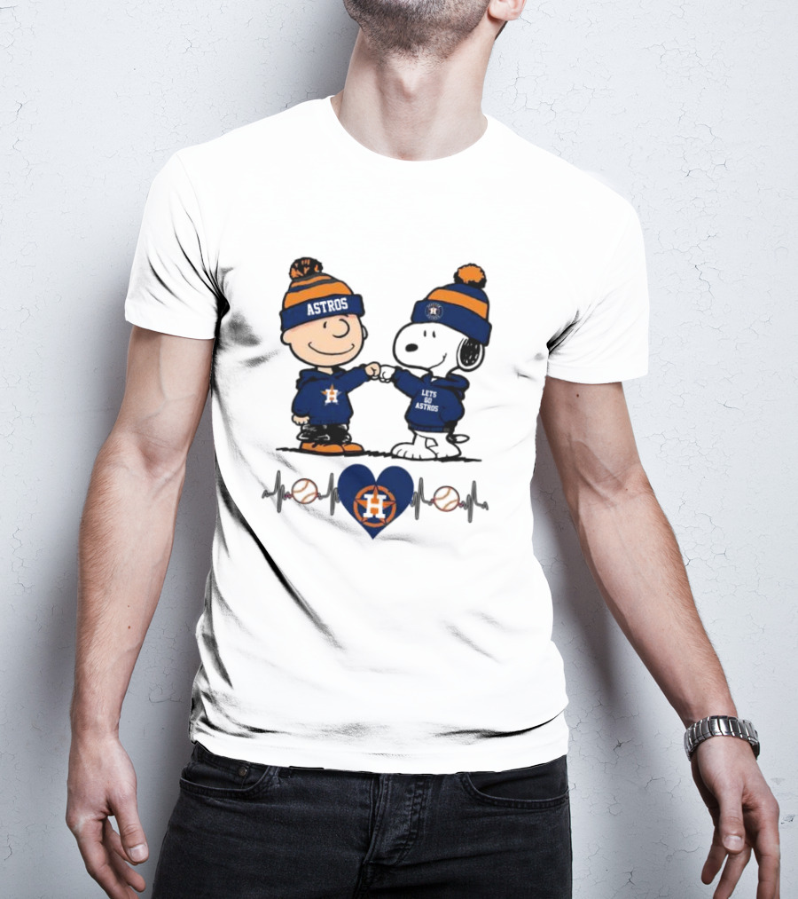 Charlie Brown Snoopy Astros Heartbeat Houston Peanuts Baseball T-Shirt
