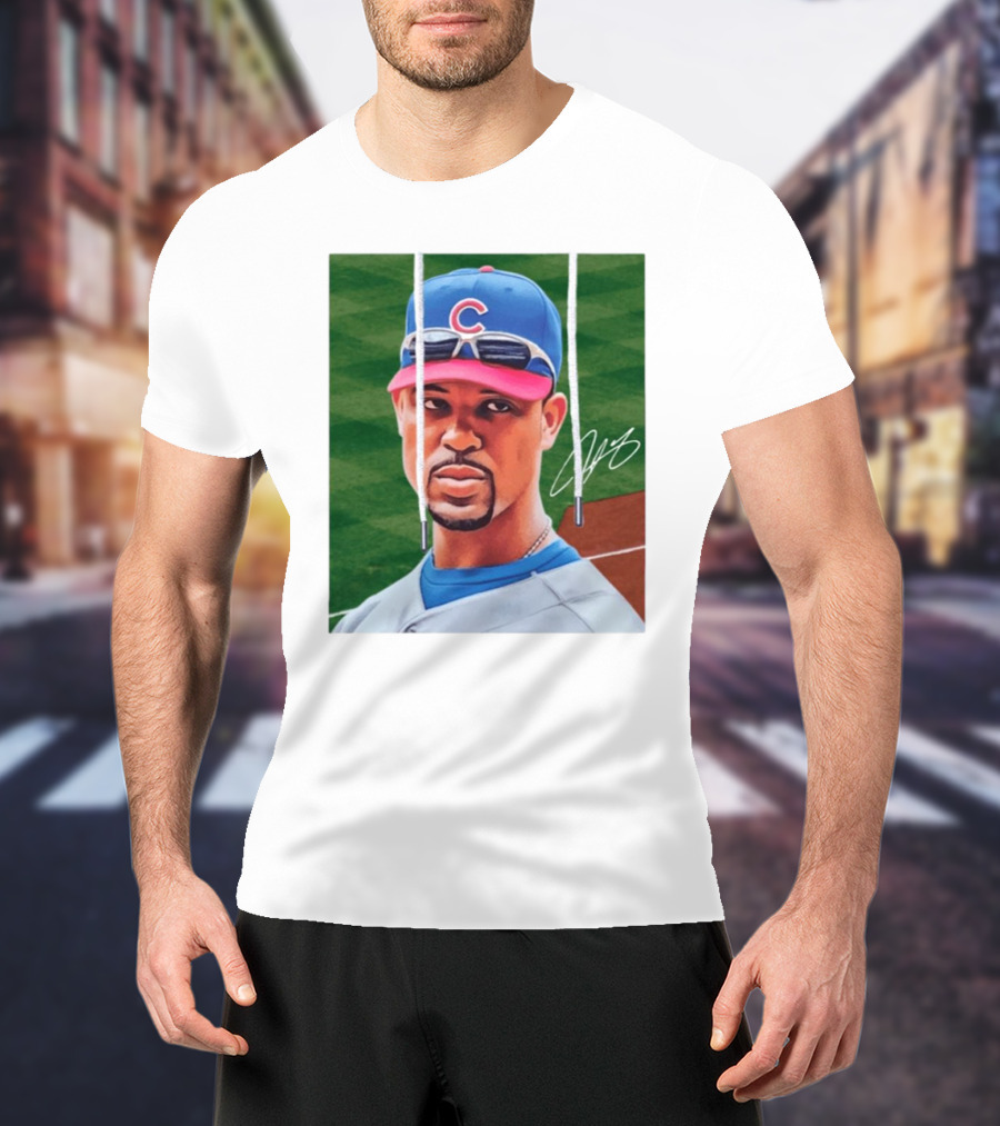 Chicago Cubs Derrek Lee Signature Portrait With Cap And Sunglasses T-Shirt