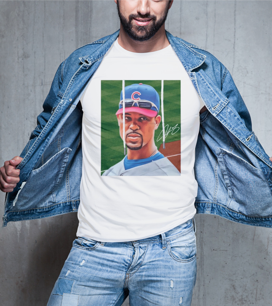 Chicago Cubs Derrek Lee Signature Portrait With Cap And Sunglasses T-Shirt