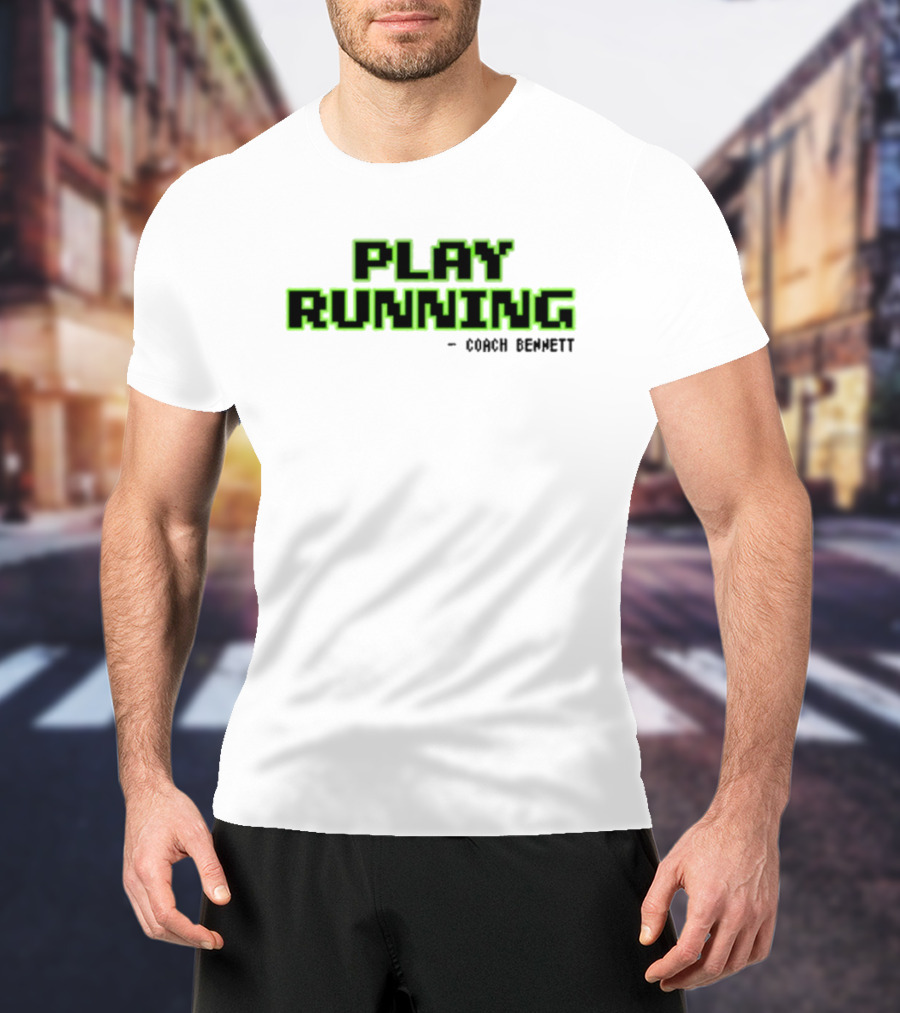 Coach Bennett Play Running Retro Pixelated Green Text T-Shirt