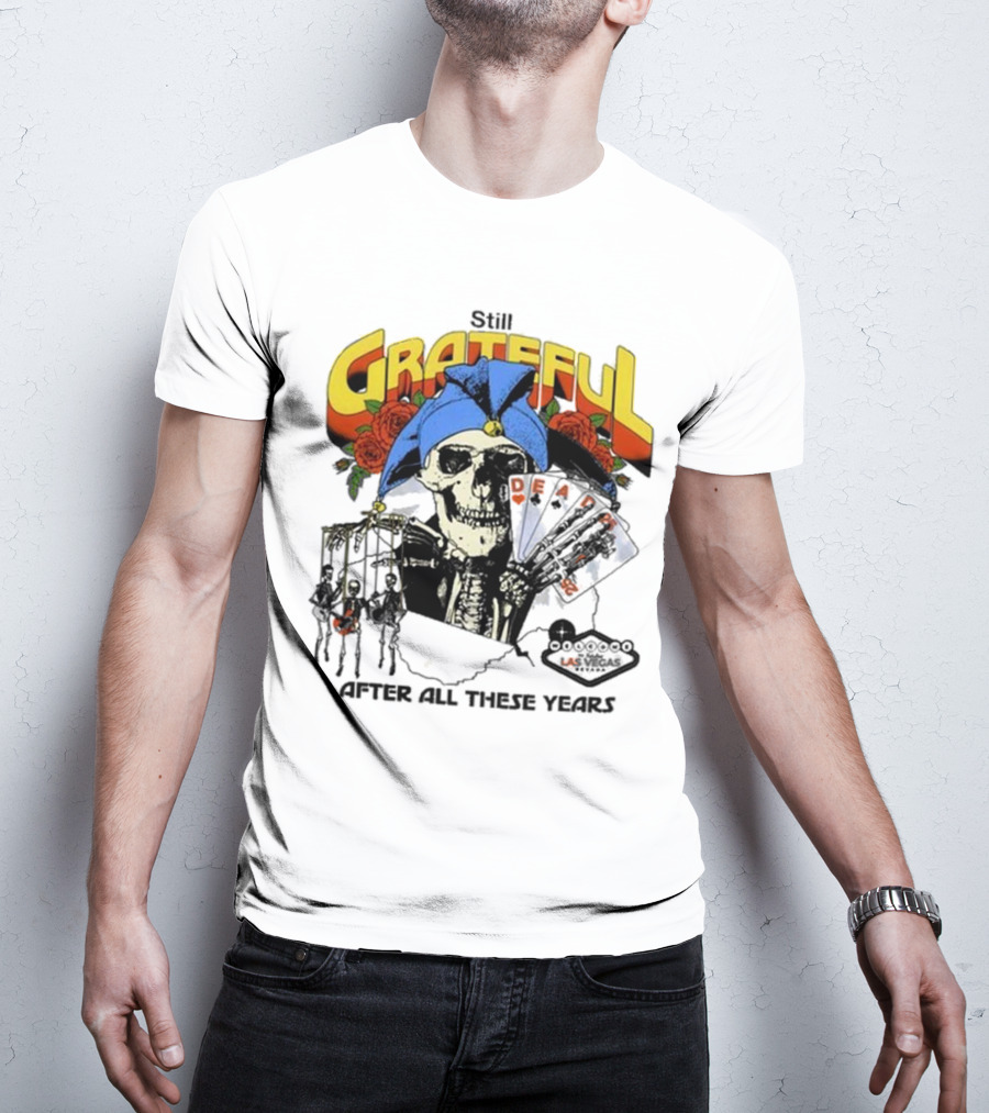 Dead And Company Grateful Skeleton With Blue Hat And Roses T-Shirt
