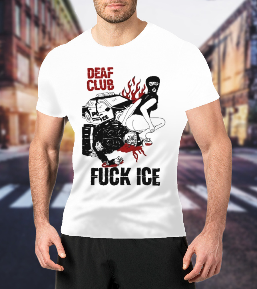 DEAF CLUB FUCK ICE Burning Antlers And Devil Imagery T-Shirt