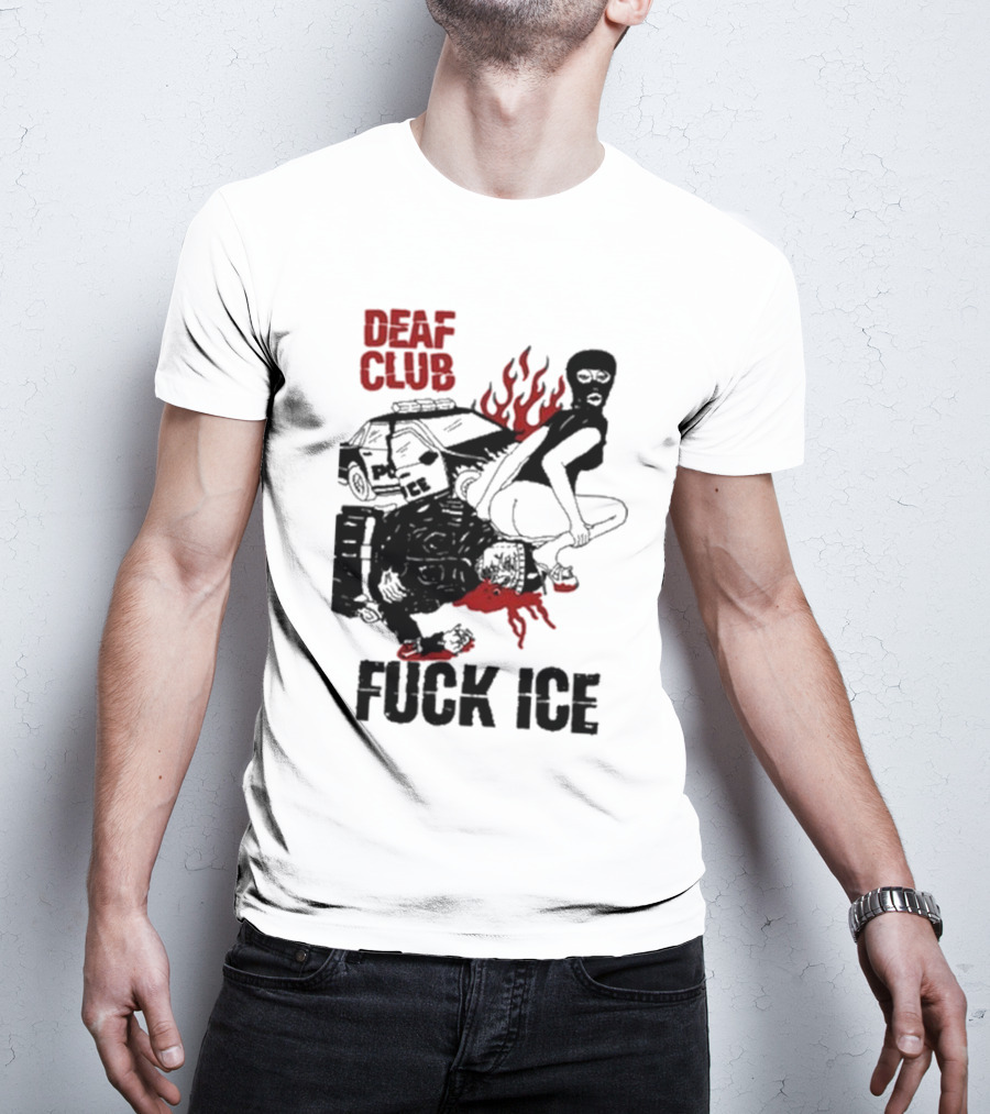 DEAF CLUB FUCK ICE Burning Antlers And Devil Imagery T-Shirt