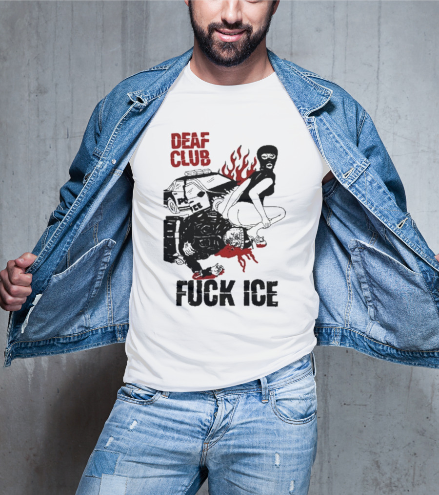 DEAF CLUB FUCK ICE Burning Antlers And Devil Imagery T-Shirt