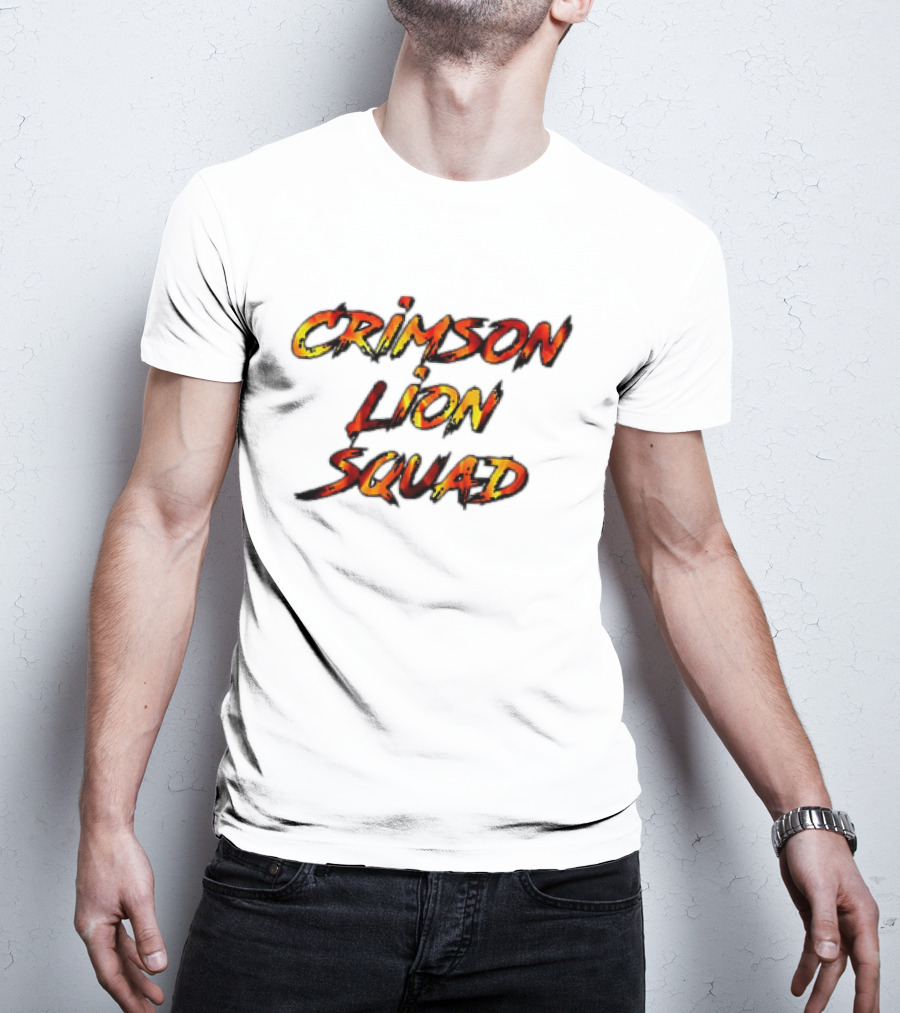 Crimson Lion Squad Fiery Bold Text Style T-Shirt