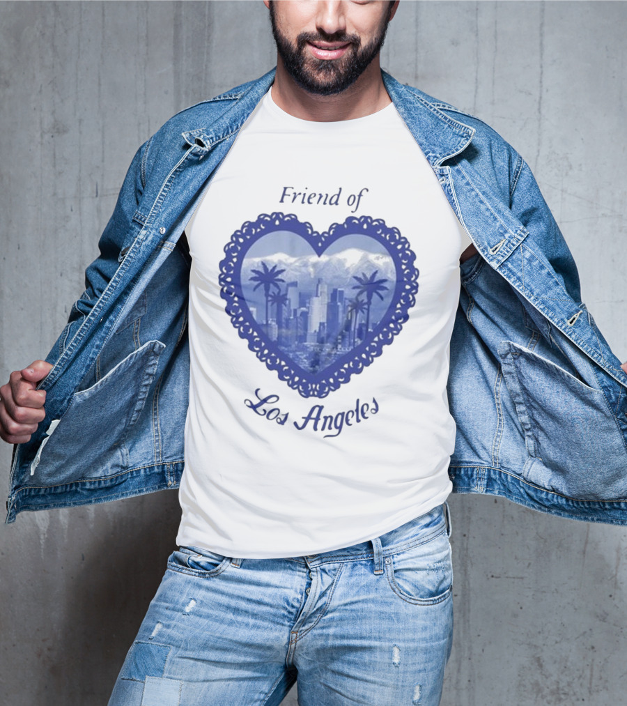 Friend Of Los Angeles Crooked Jon Lovett Heart Skyline Palms T-Shirt